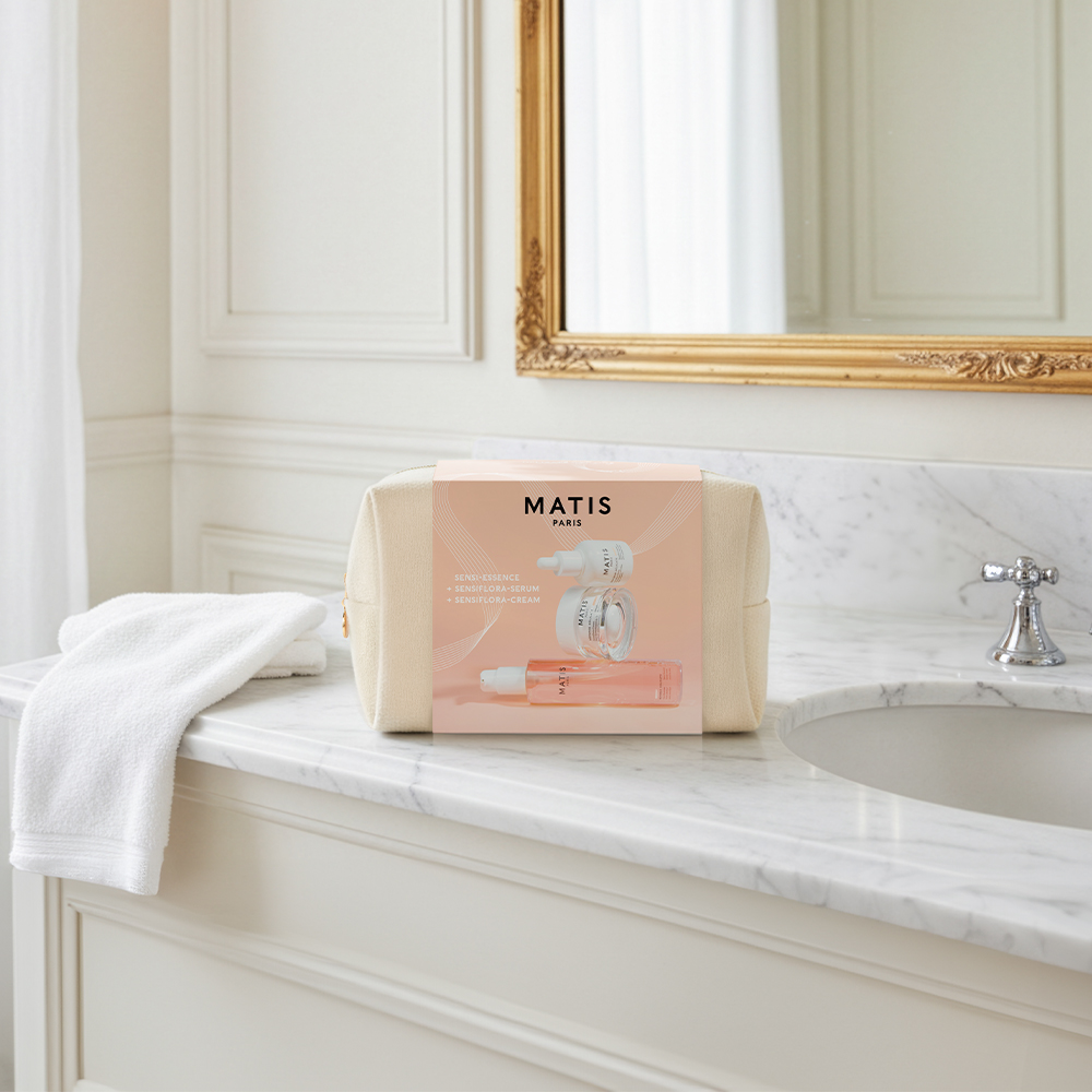 Matis Paris DÉLICATE sensitive skin soothing ritual set with SENSI-ESSENCE, SENSIFLORA-SERUM and SENSIFLORA-CREAM