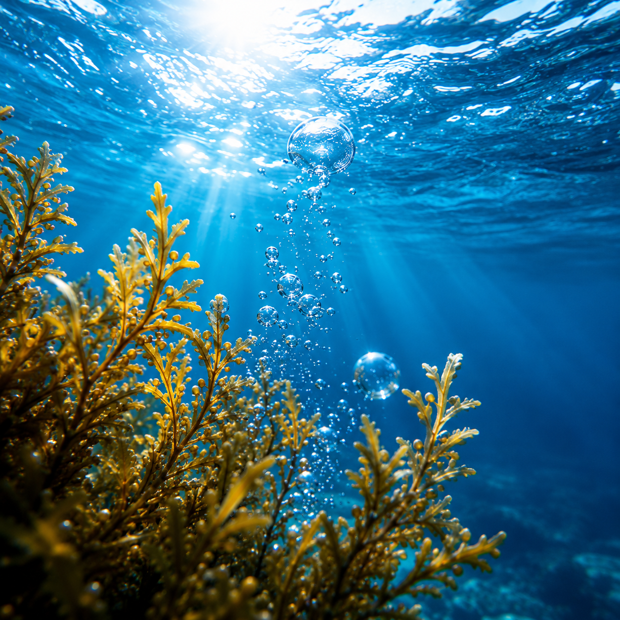 Marine algae underwater representing Activ'Glow Marine Complex in the MATIS Paris Réponse Éclat collection.